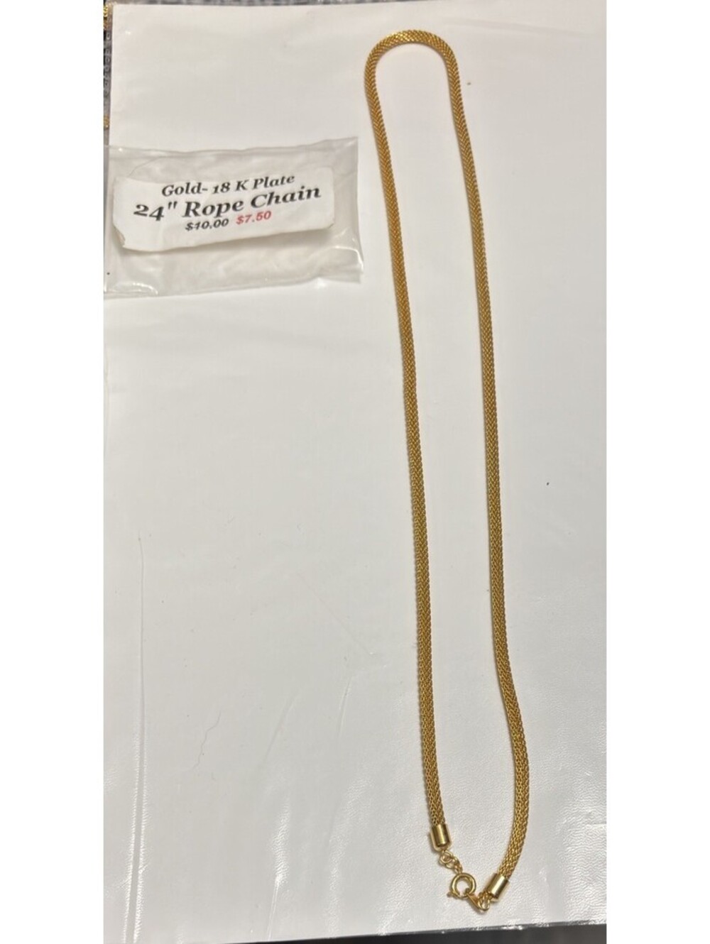 Vintage NOS 24” Gold Tone 18K Plated Rope Chain Necklace New in Original Bag - Picture 2 of 2